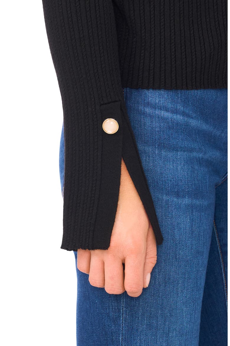 Mock Neck Split Cuff Ribbed Sweater, Alternate, color, RICH BLACK