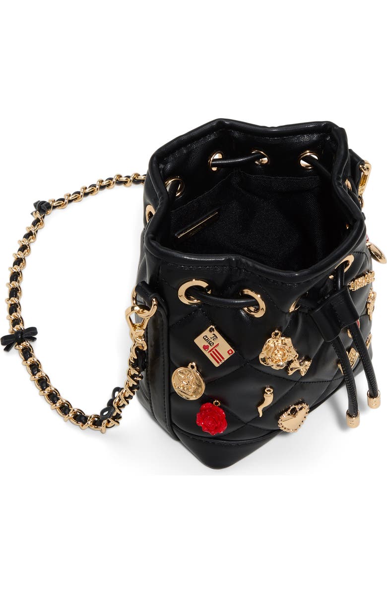 ALDO Romalovee Diamond Quilted Faux Leather Bucket Bag, Alternate, color, Black