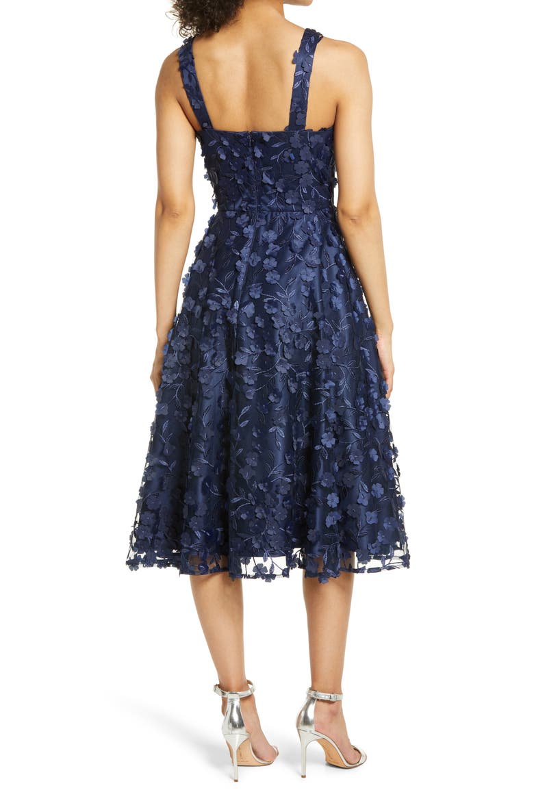3D Appliqué Fit & Flare Cocktail Dress, Alternate, color, NAVY