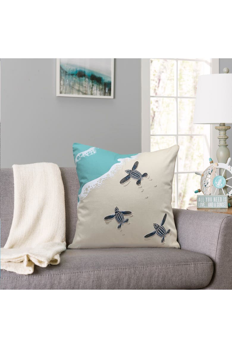 Leatherback Scurry-Embroidered Indoor Cotton Accent Throw Pillow Decor, Alternate, color, Blue
