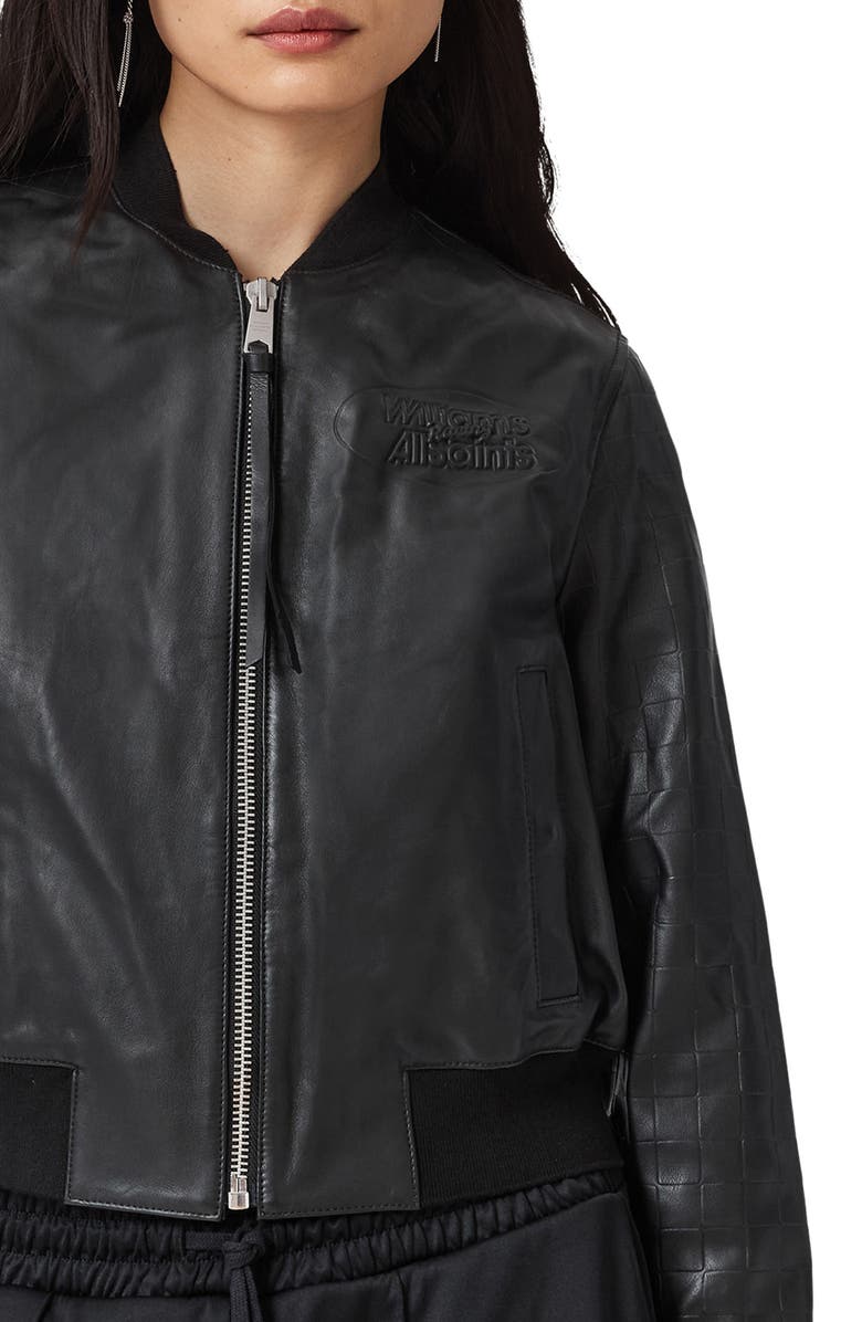 AllSaints x Williams F1 Racing Orten Leather Bomber Jacket, Alternate, color, Black