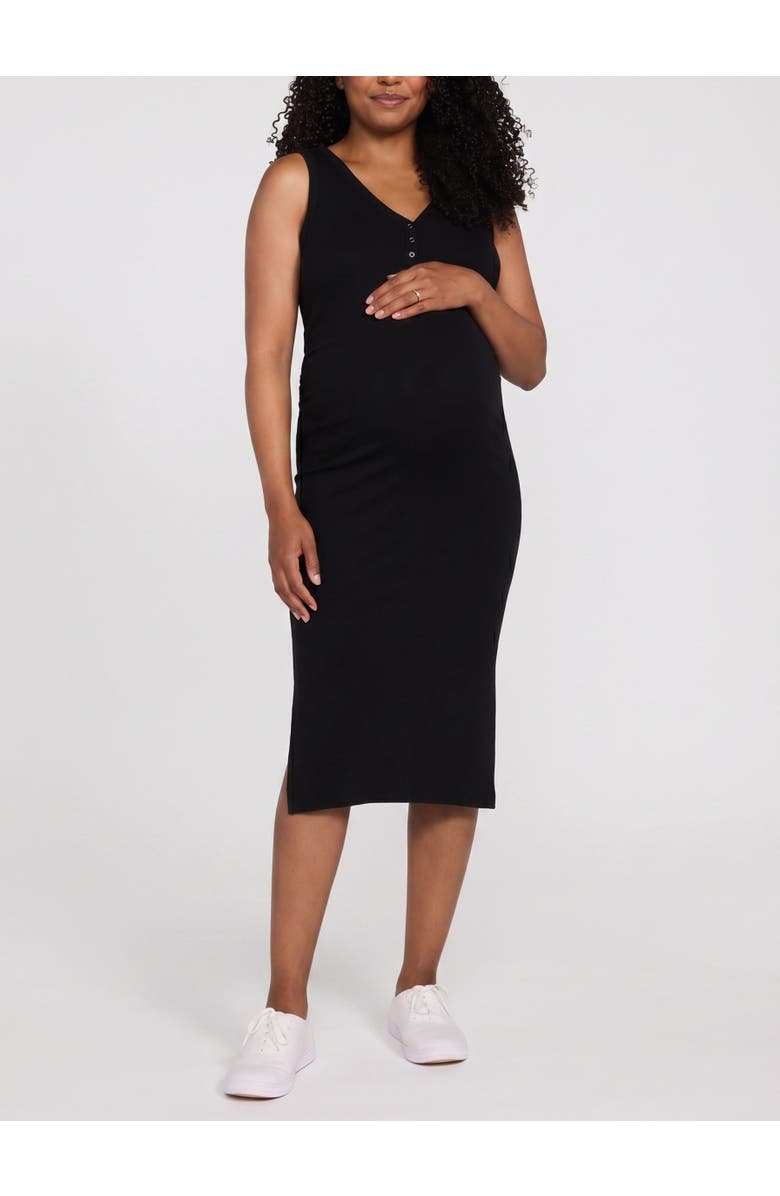 MOTHERHOOD MATERNITY Sleeveless Henley Racerback Maternity Midi Dress, Main, color, Black