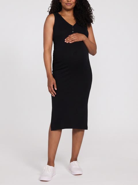 Sleeveless Henley Racerback Maternity Midi Dress