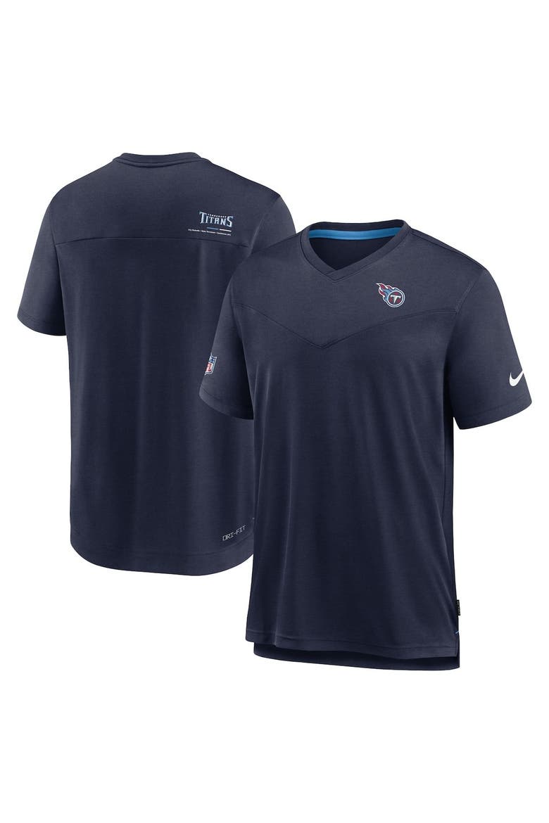 Men's Nike Navy Tennessee Titans Sideline Coach Chevron Lock Up Logo V-Neck Performance T-Shirt, Main, color, Navy