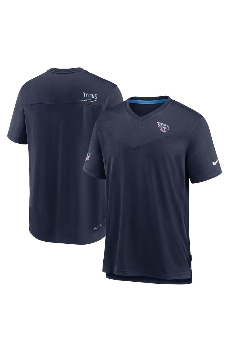 Nike Men's Nike Navy Tennessee Titans Sideline Coach Chevron Lock Up Logo V-Neck Performance T-Shirt, Main, color, Navy