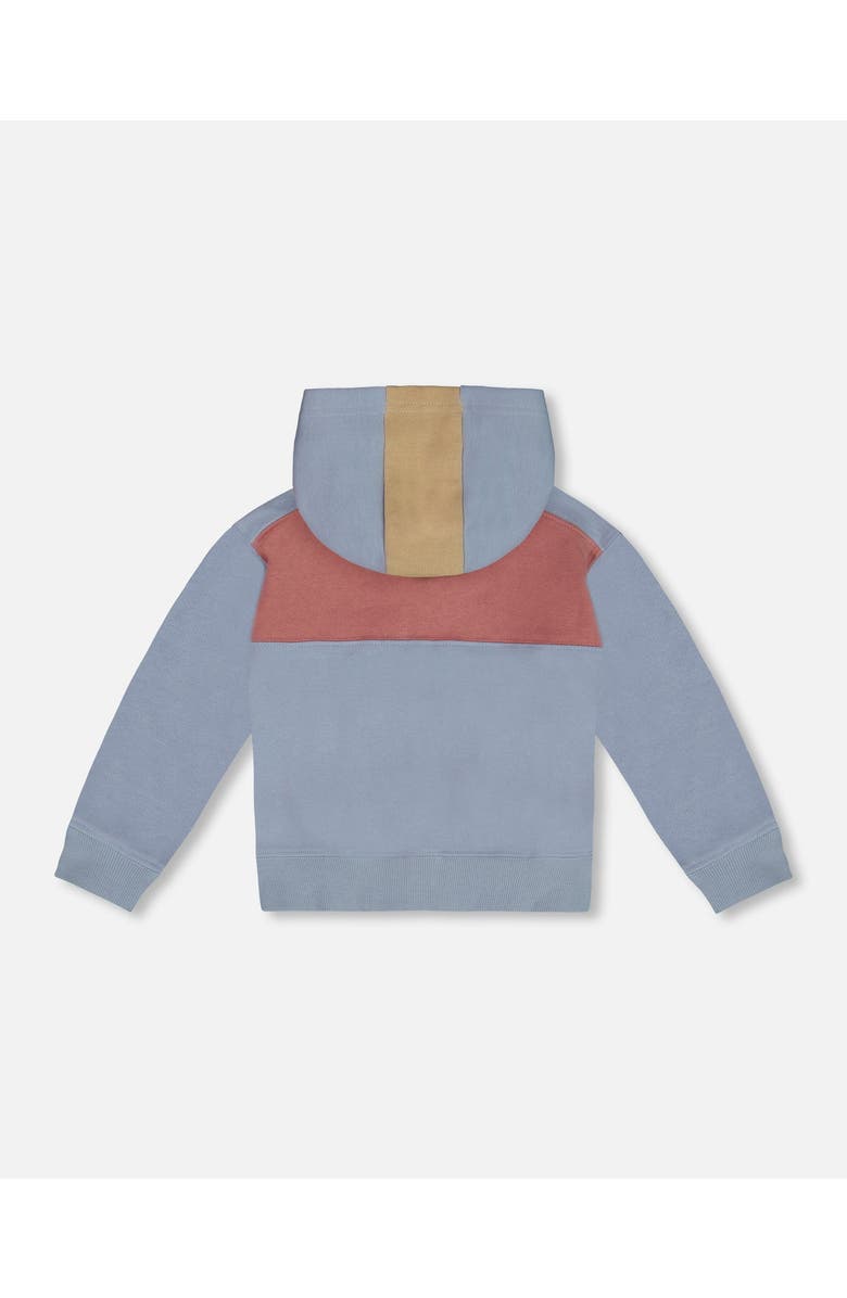 Deux par Deux Little Boy's French Terry Full Zip Hoodie Sweatshirt Pale Blue And Dark Old Rose, Alternate, color, 