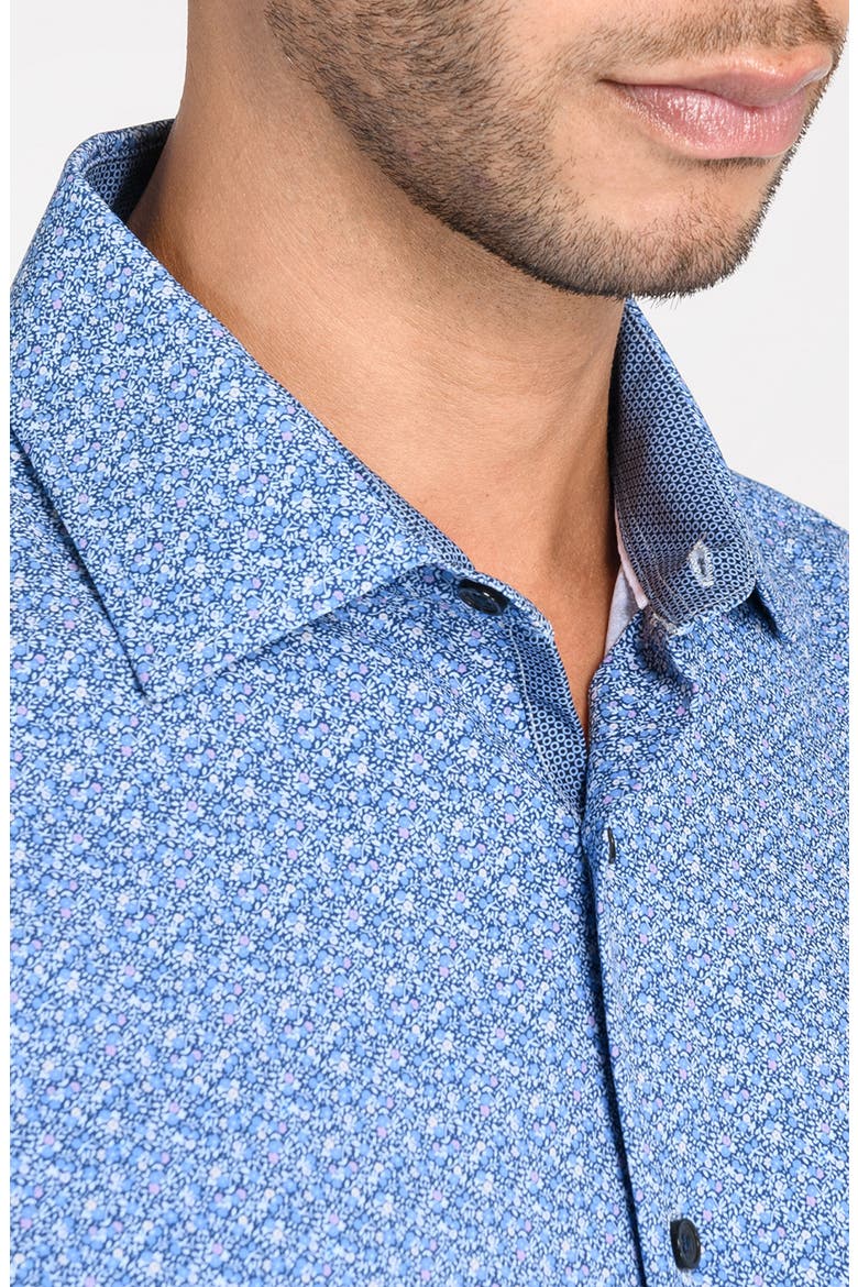 Slim Fit Micro Floral Performance Dress Shirt, Alternate, color, NAVY