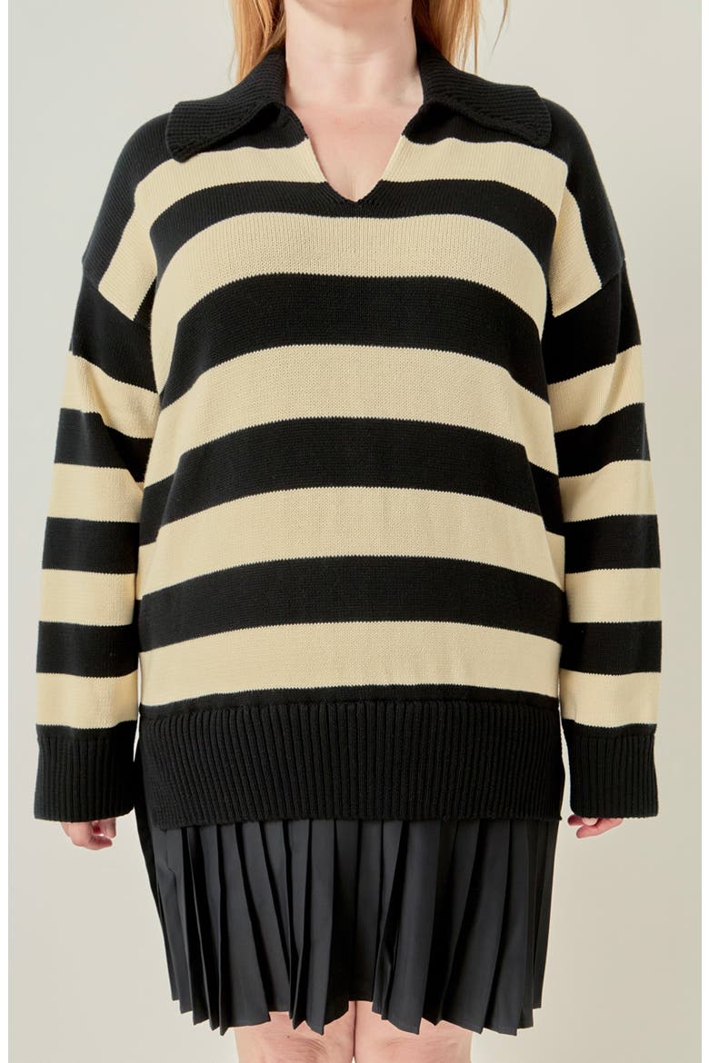 Mixed Media Striped Pleated Minidress, Alternate, color, BLACK/ NUDE