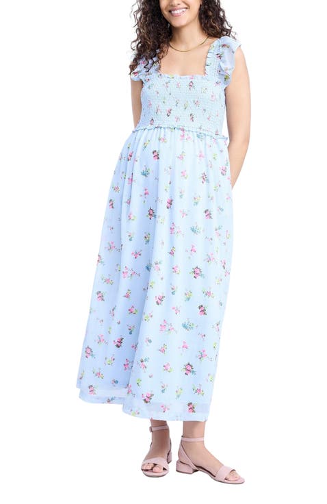 Sleeveless Ruffle Shoulder Smocked Maxi Dress