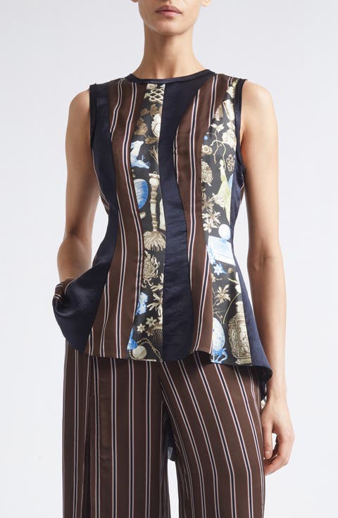 Mixed Media Paneled Silk Top