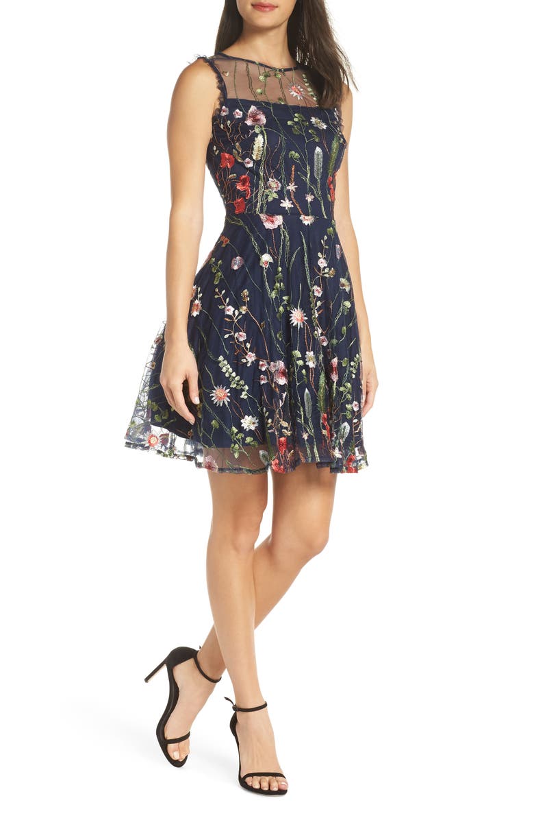 Morgan & Co. Embroidered Fit & Flare Dress, Alternate, color, 