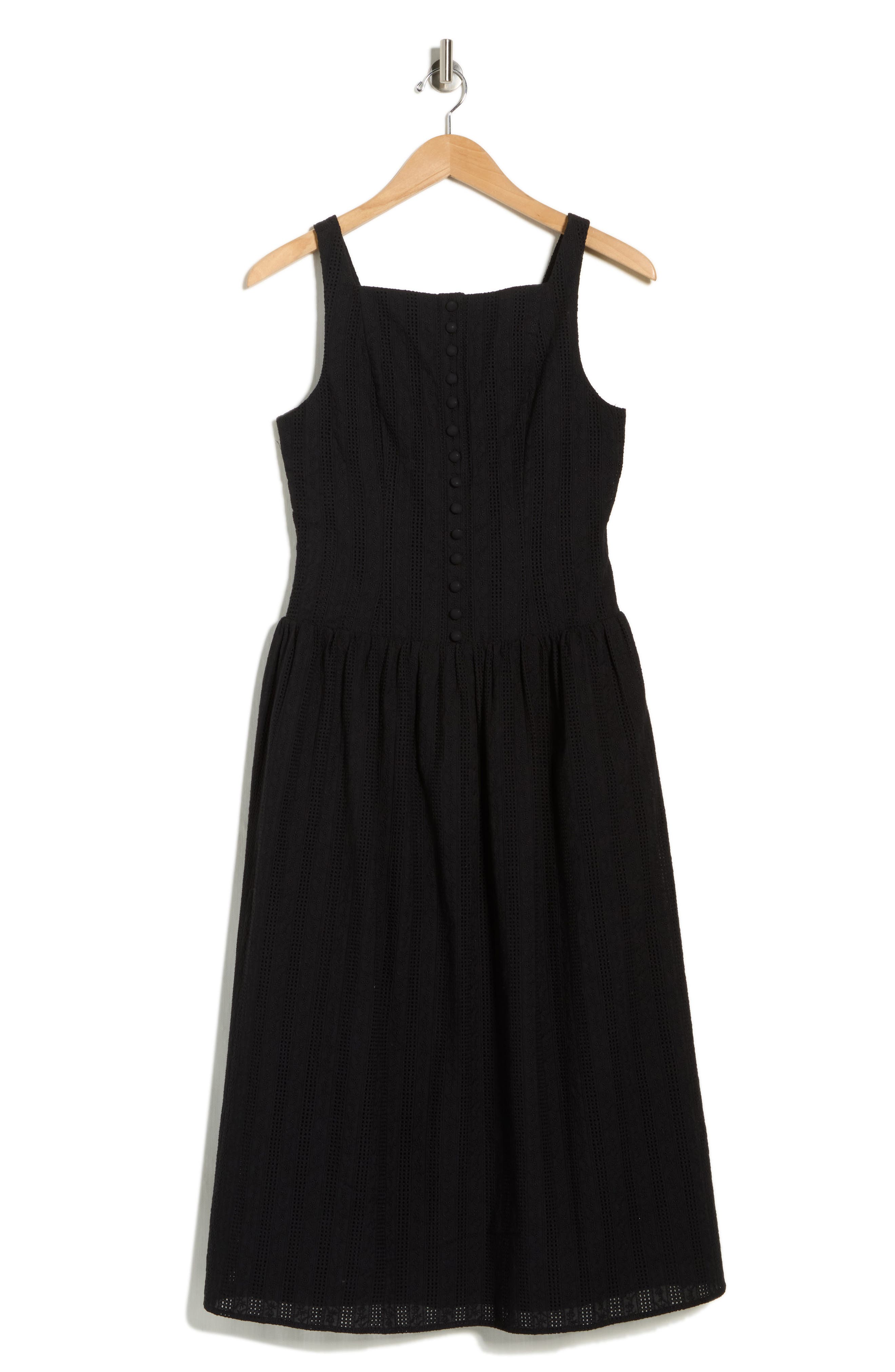WAYF Embroidered Eyelet Button Front Cotton Midi Dress