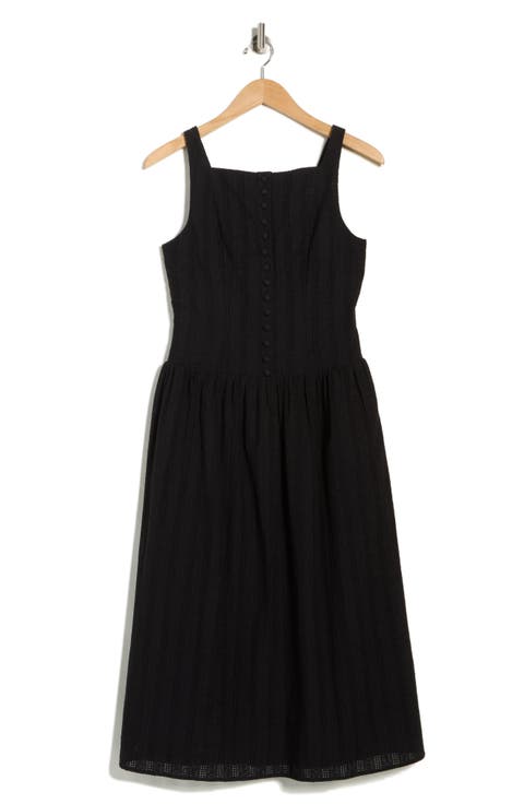 Embroidered Eyelet Button Front Cotton Midi Dress