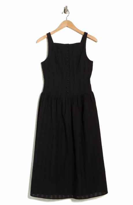 WAYF Embroidered Eyelet Button Front Cotton Midi Dress