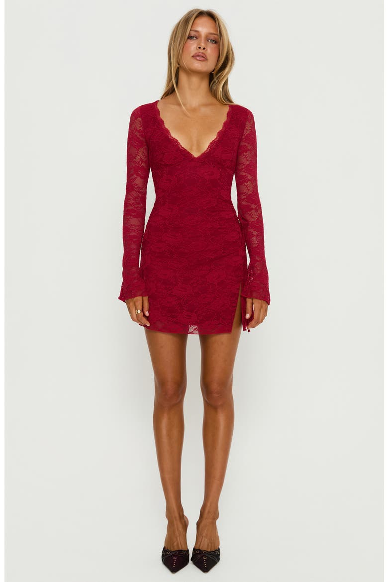 Airaella Long Sleeve Lace Minidress, Alternate, color, RED