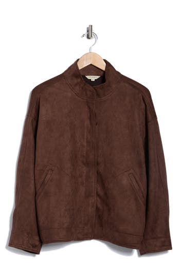 Max Studio Faux Suede Zip Jacket In Brown