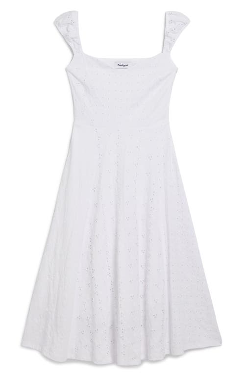 Desigual Sleeveless Embroidered Eyelet Cotton Midi Dress In White