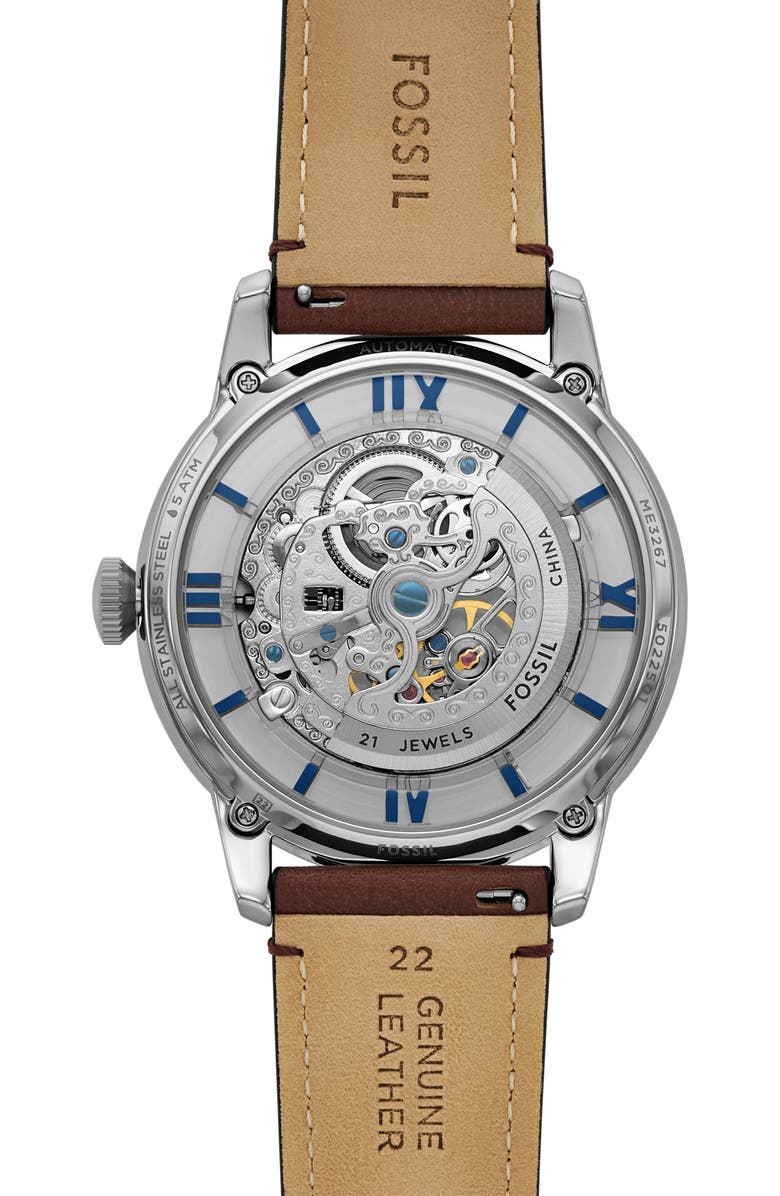 Fossil Townsman Automatic Leather Strap Watch, 44mm, Alternate, color, Brown