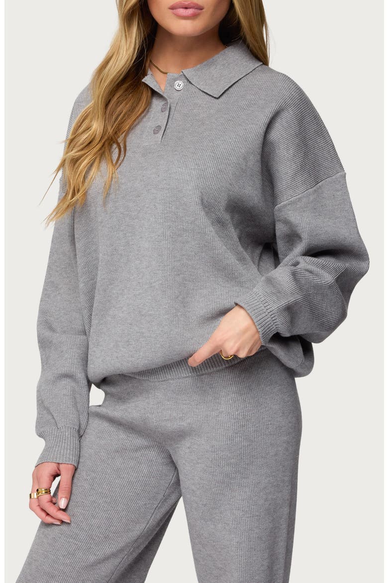 Lorie Oversize Rib Knit Polo, Alternate, color, GRAY-MELANGE