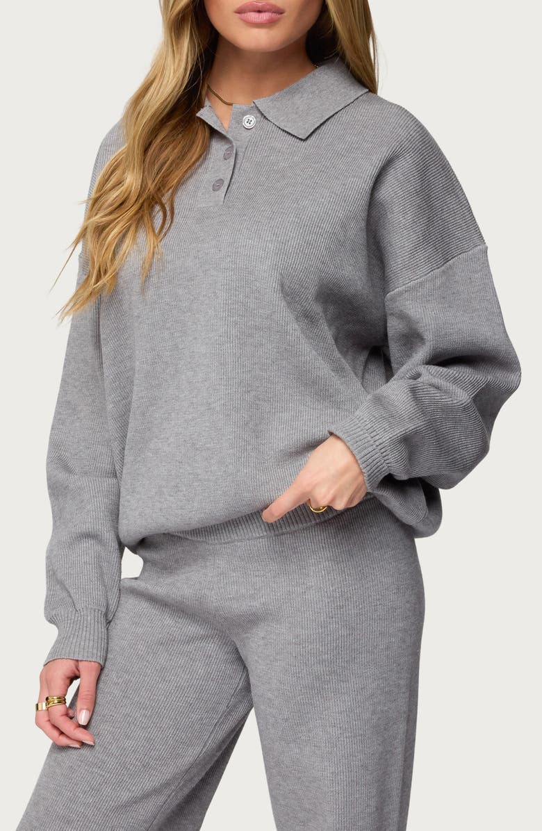 EDIKTED Lorie Oversize Rib Knit Polo, Alternate, color, 