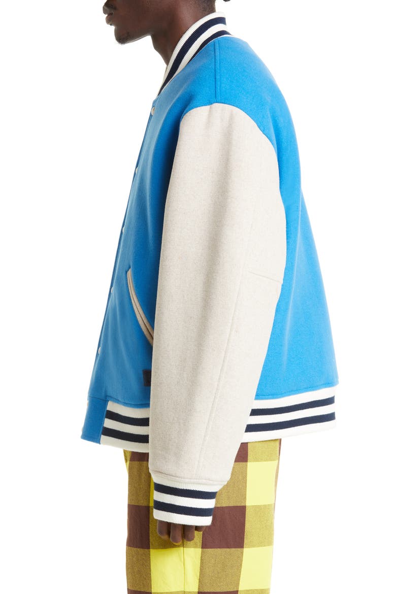 Face Patch Colorblock Wool Blend Varsity Bomber Jacket, Alternate, color, SAPPHIRE BLUE