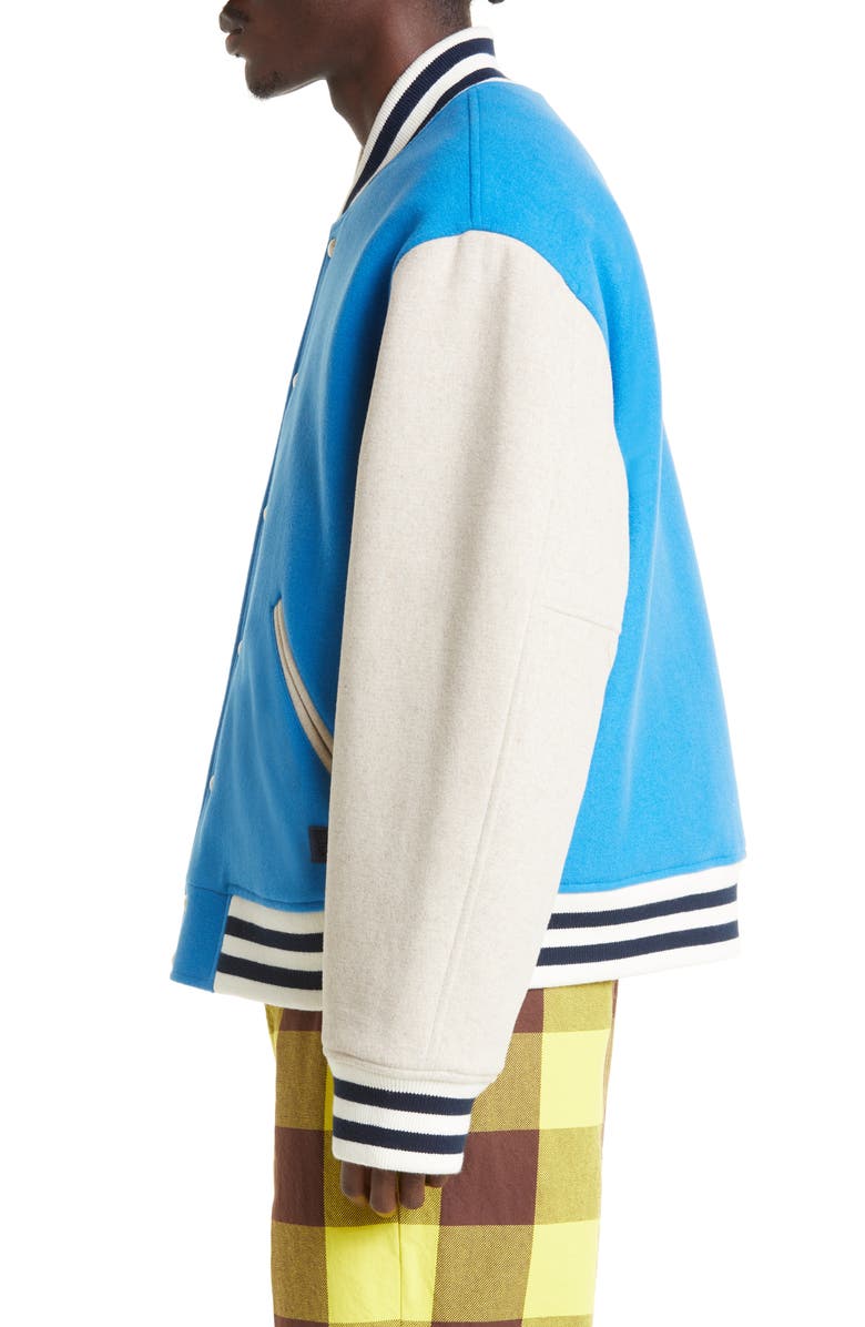 Acne Studios Face Patch Colorblock Wool Blend Varsity Bomber Jacket, Alternate, color, 