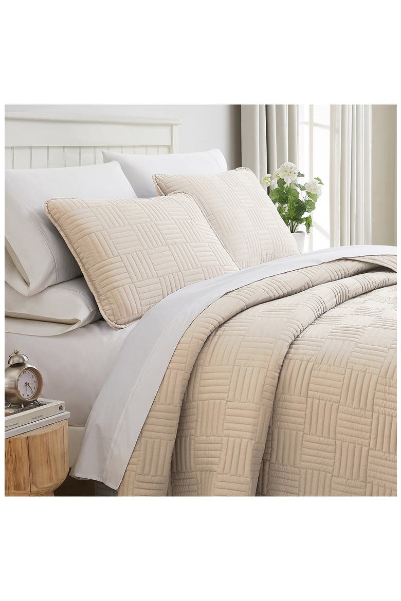 Grid Oversized Quilt Set, Alternate, color, TAUPE