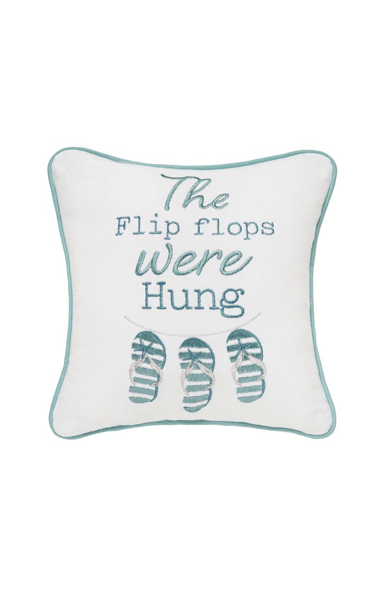 C&F Home Flip Flops Were Hung Christmas Pillow, 10" x 10", Main, color, Blue