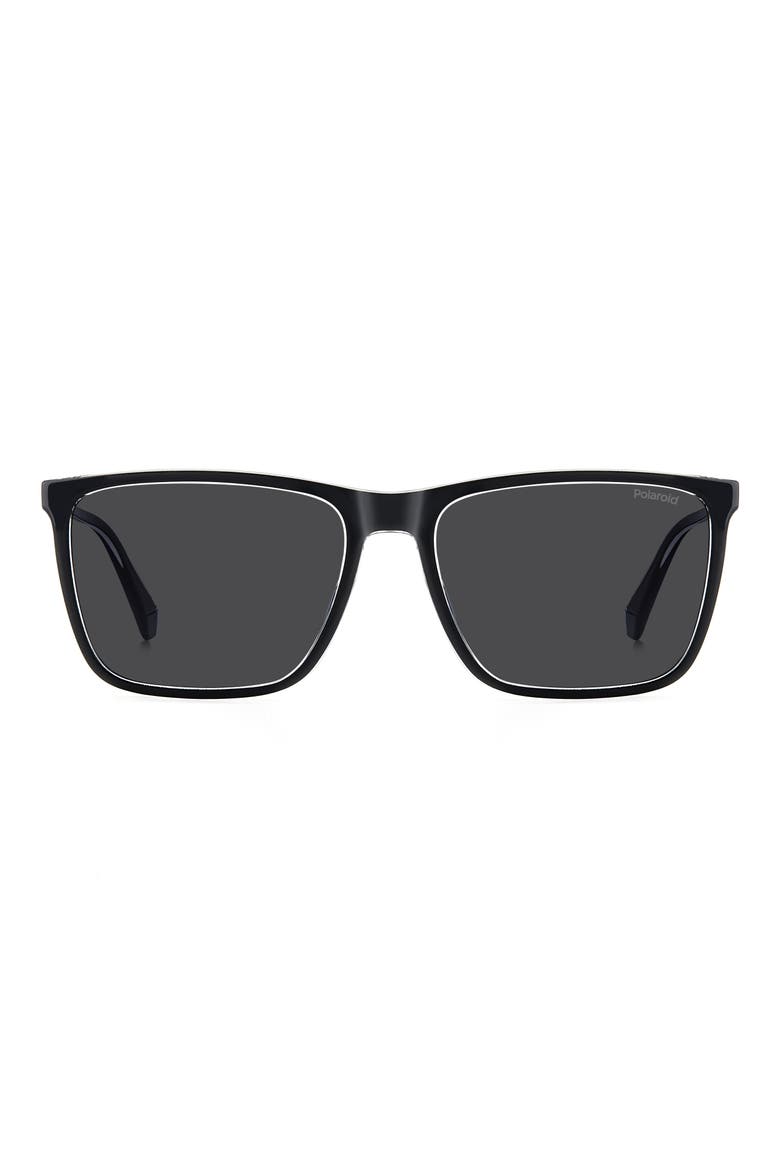 58mm Polarized Rectangular Sunglasses, Main, color, BLACK CRYSTAL/ GREY POLAR