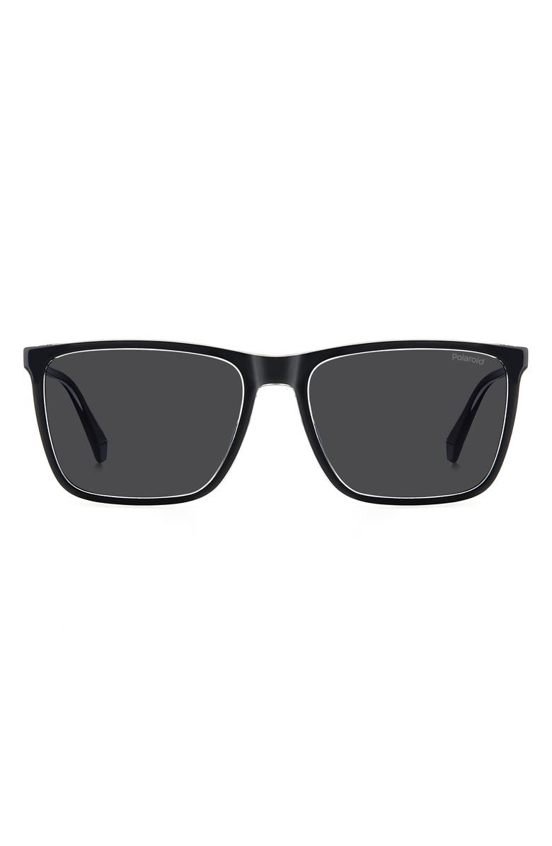 Polaroid 58mm Polarized Rectangular Sunglasses, Main, color, Black Crystal/ Grey Polar