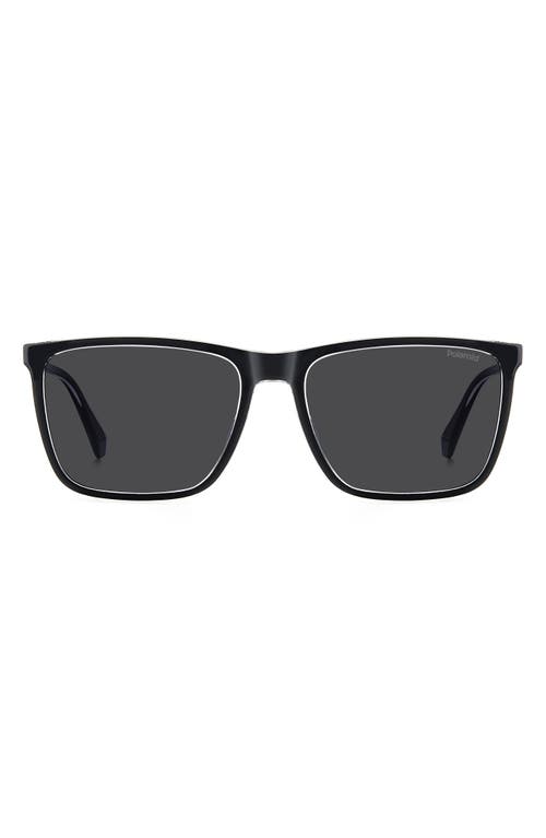 Polaroid 58mm Polarized Rectangular Sunglasses In Black Crystal/grey Polar