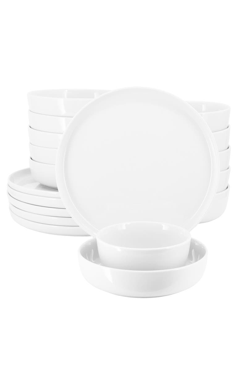 Elama Duncan 18 Piece Porcelain Dinnerware Set, Main, color, White