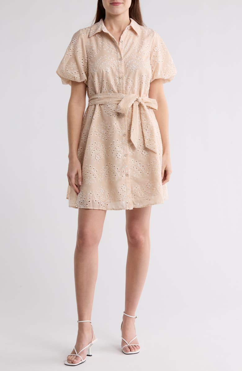 Sam Edelman Embroidered Eyelet Puff Sleeve Shirtdress, Main, color, 