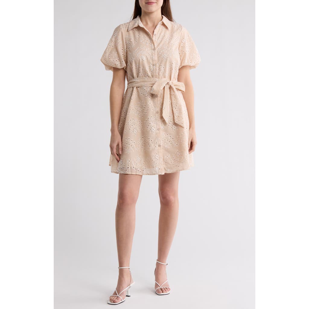 Sam Edelman Embroidered Eyelet Puff Sleeve Shirtdress In Natural
