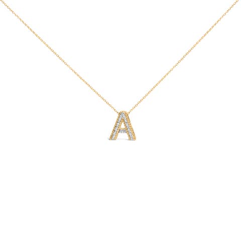 Yellow Gold Vermeil Diamond Accent "A-Z" Initial Bubble Pendant Necklace
