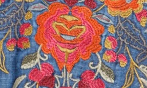 Apny Floral Embroidered Denim Top In Indigo