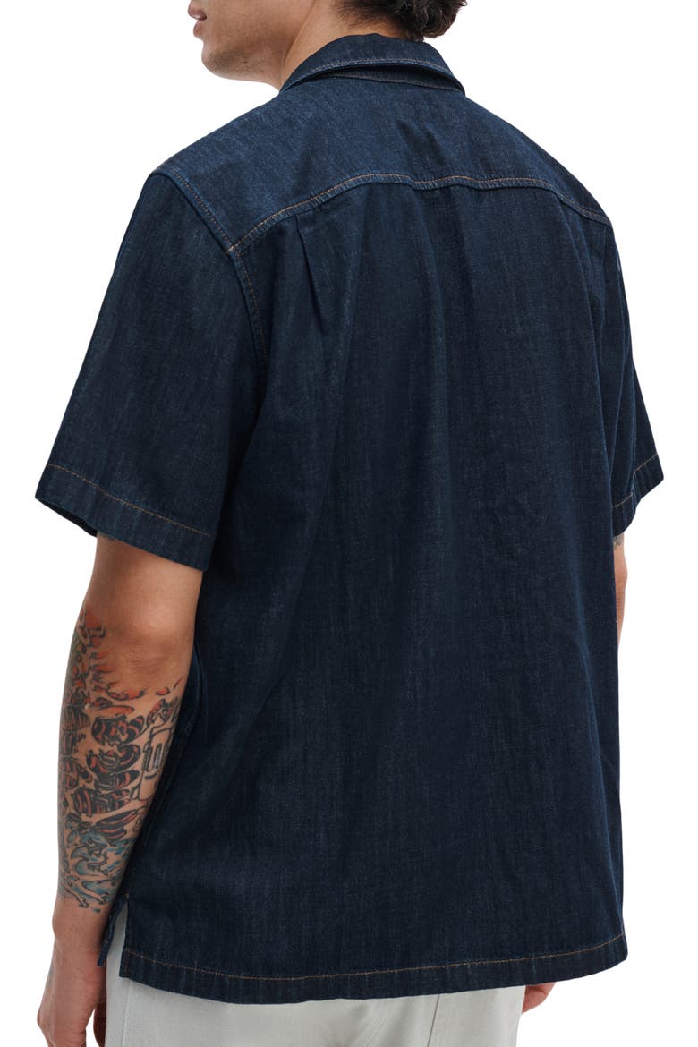 Resort Short Sleeve Denim Button-Up Shirt, Alternate, color, RINSE