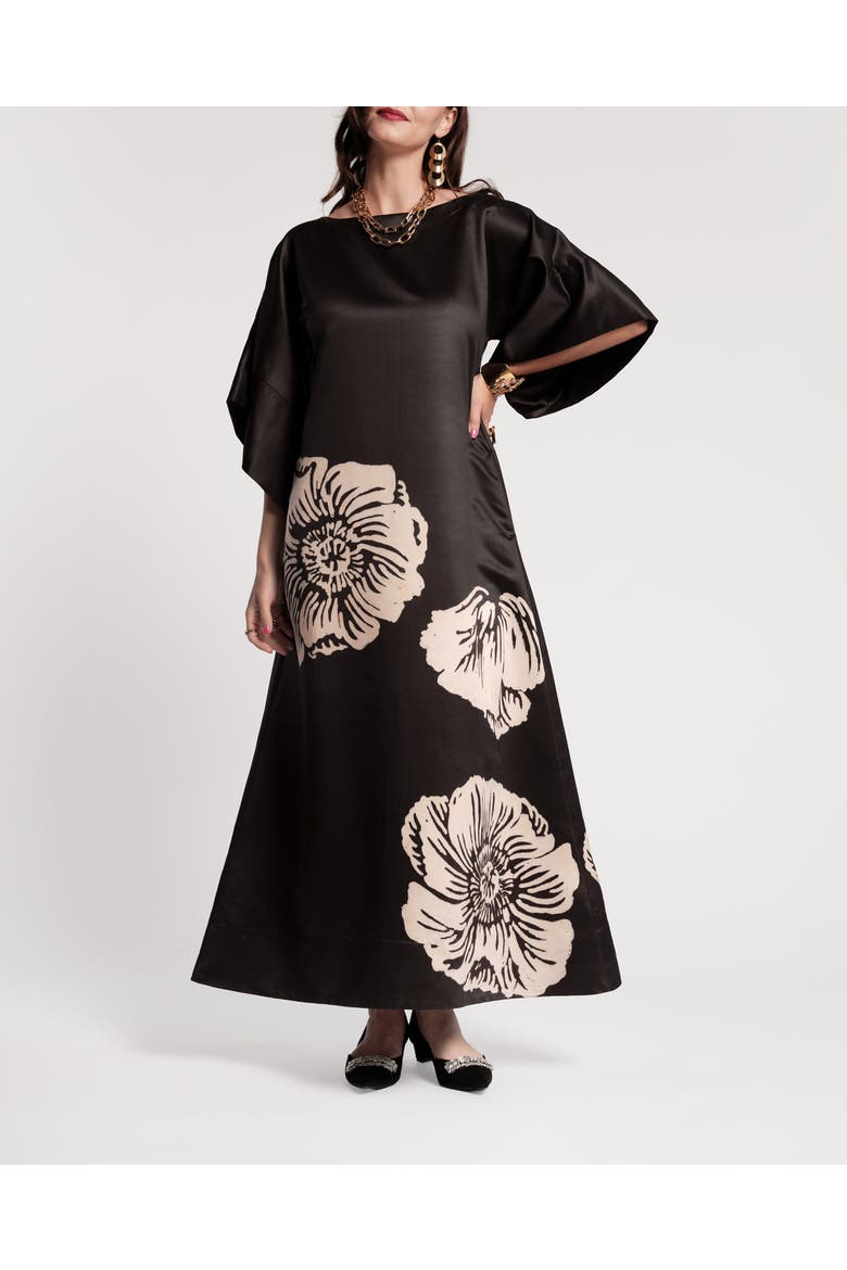 Spinnaker Maxi Dress Carefree Chrysanthemum, Main, color, Black/Camel