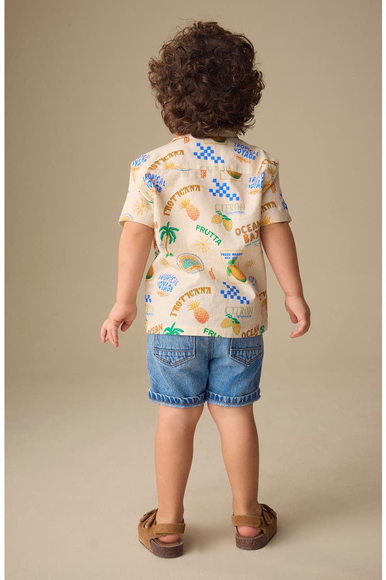 Kids' Fruit Print Short Sleeve Button-Up Shirt, Alternate, color, BEIGE MULTI