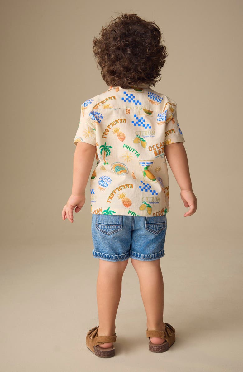 NEXT Kids' Fruit Print Short Sleeve Button-Up Shirt, Alternate, color, Beige Multi