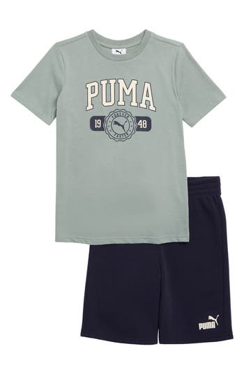 Shop Puma Kids' Jersey T-shirt & Shorts Set In Medium Green