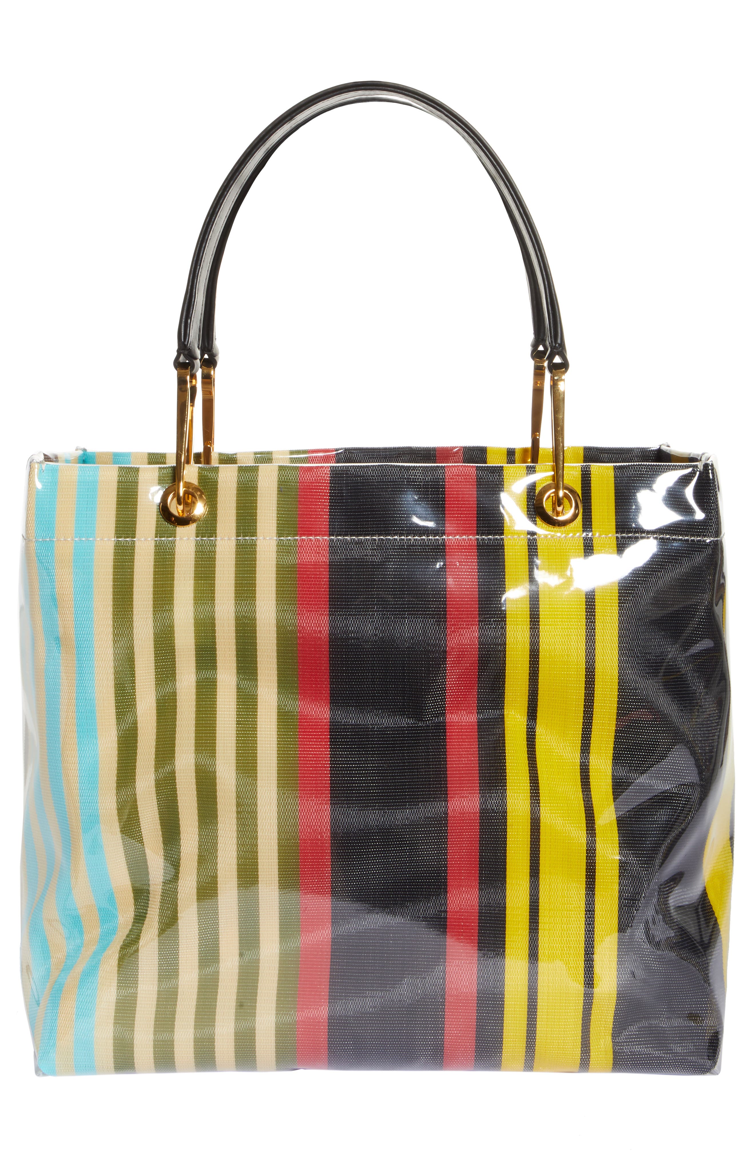 Marni Glossy Grip Logo Stripe Tote, Alternate, color, 