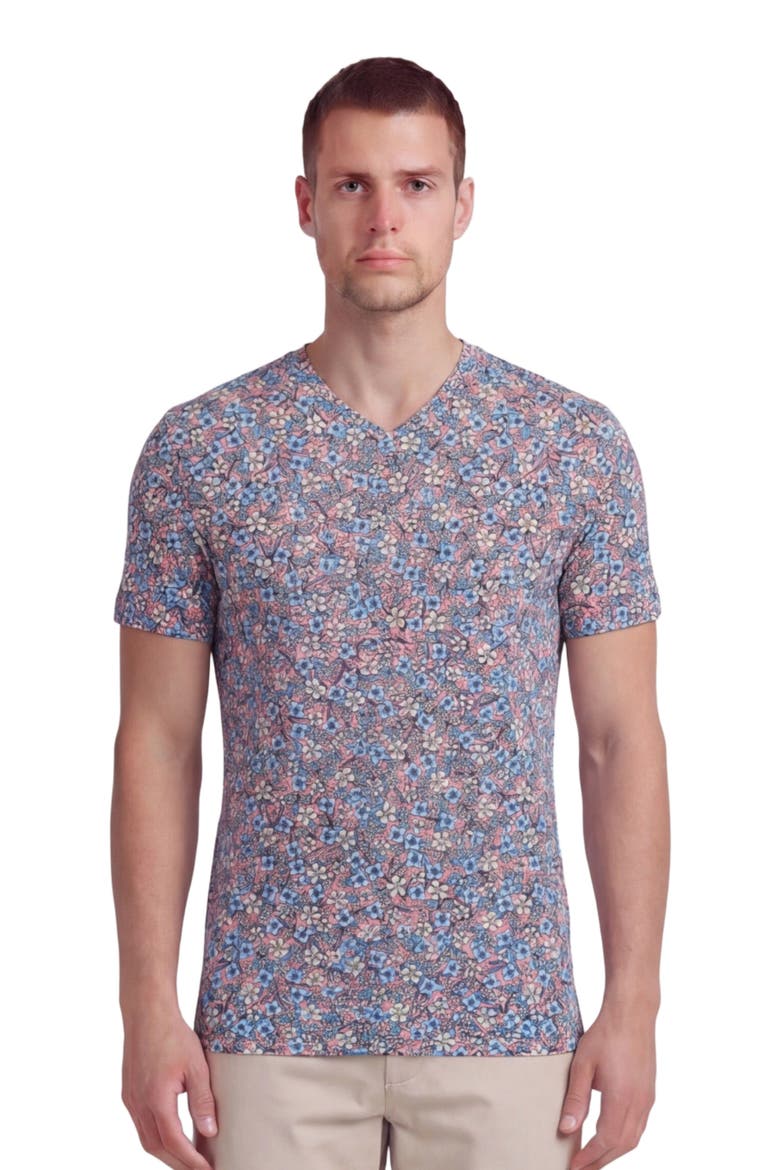 Floral Field Mens Vneck Tee, Main, color, FLORAL FIELD CORAL