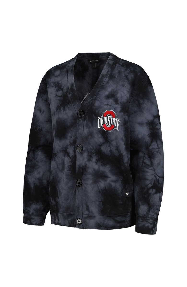 THE WILD COLLECTIVE Women's The Wild Collective Black Ohio State Buckeyes Jeweled Tie-Dye Button-Up V-Neck Sweater, Alternate, color, Black