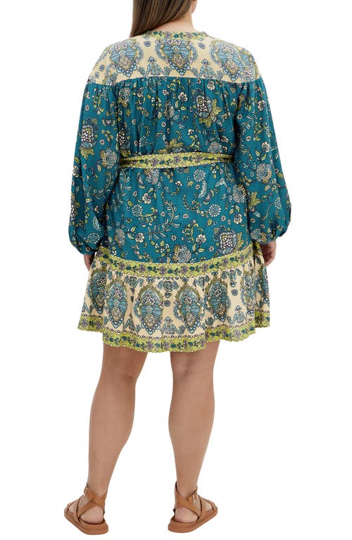 City Chic Sable Print Long Sleeve Minidress In Blue