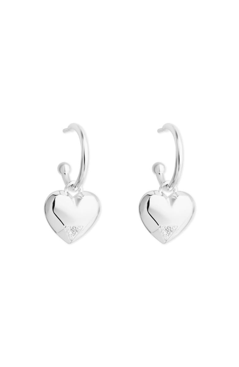Toolally Art Deco Hearts Hoop Earrings - Silver & Cubic Zirconia, Main, color, Sterling Silver