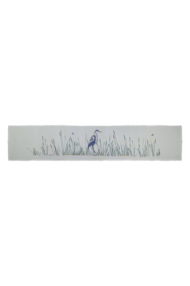 Heron Coastal Table Runner on Grey Panel, Main, color, Blue