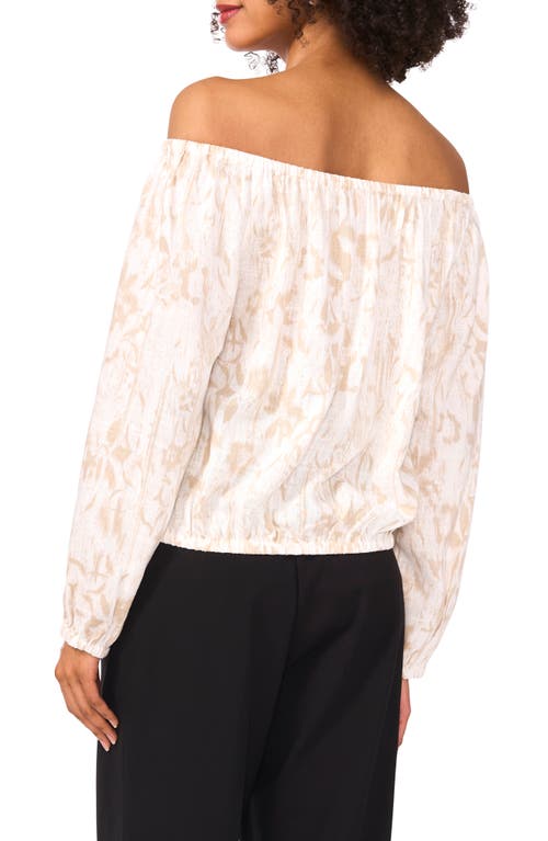 Shop Vince Camuto Print Off The Shoulder Long Sleeve Top In Oyster Grey