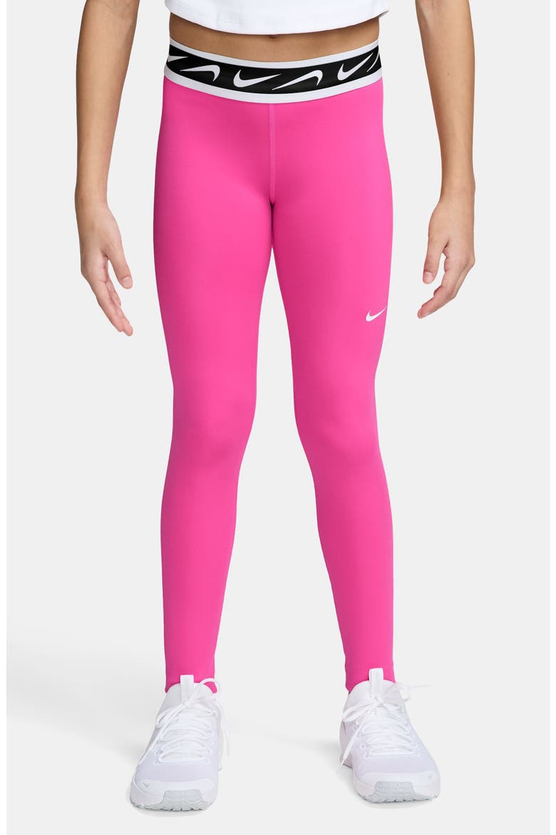 Kids' Dash Dri-FIT Leggings, Main, color, LASER FUCHSIA/ WHITE