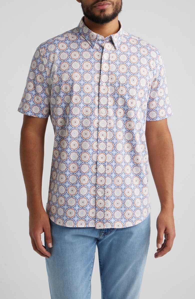 Johnston & Murphy XC Flex Ascend Short Sleeve Button-Up Shirt, Main, color, Multi Mosaic
